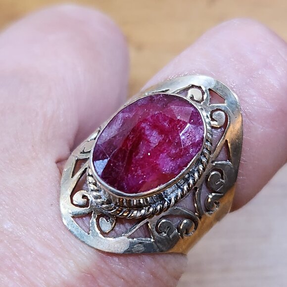 New Womens Ruby Kashmir Ring Southwestern Style Set in 925 Sterling Silver - Picture 5 of 7